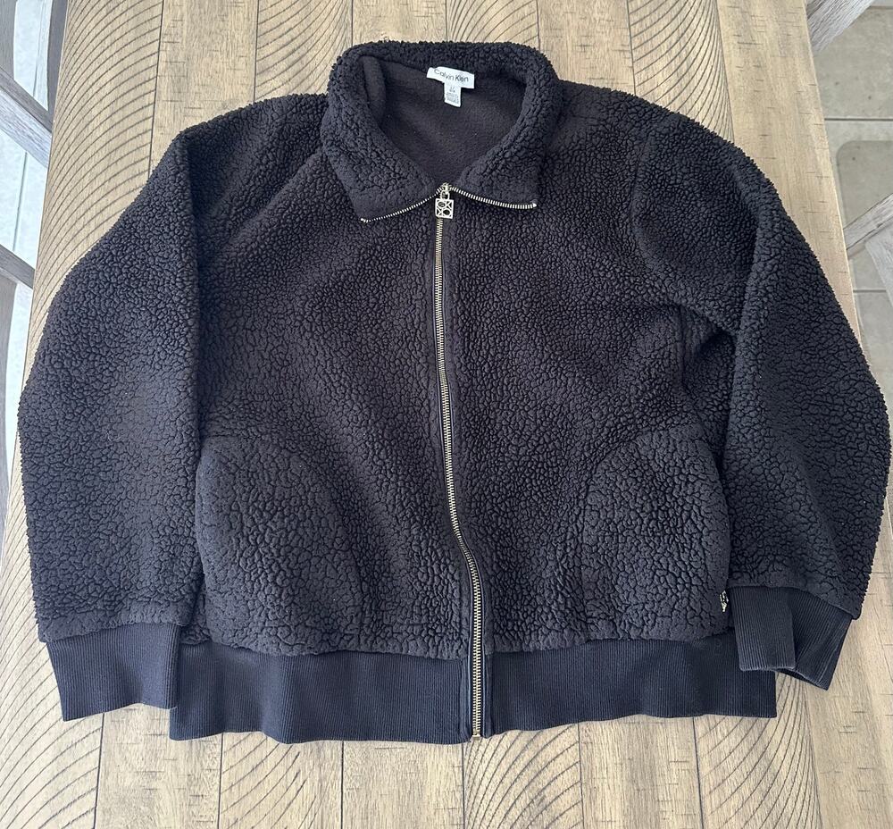 Calvin Klein Women's Black Sherpa Fleece Full Zip Jacket Size Large L